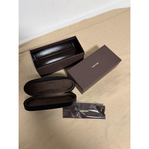 Tom Ford Velvet Sunglasses Eyeglasses Hard Case Box Cleaning Cloth Brown Logo - Picture 2 of 7